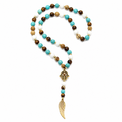 Angel Wing & Hamsa Bead Necklace | Protection & Guidance