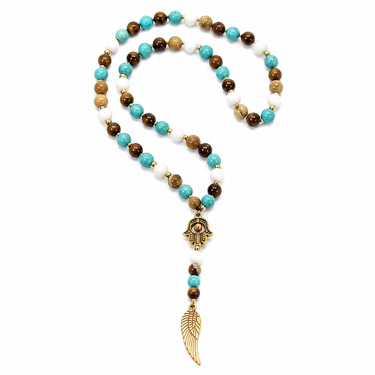 Angel Wing & Hamsa Bead Necklace | Protection & Guidance