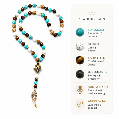 Angel Wing & Hamsa Bead Necklace | Protection & Guidance