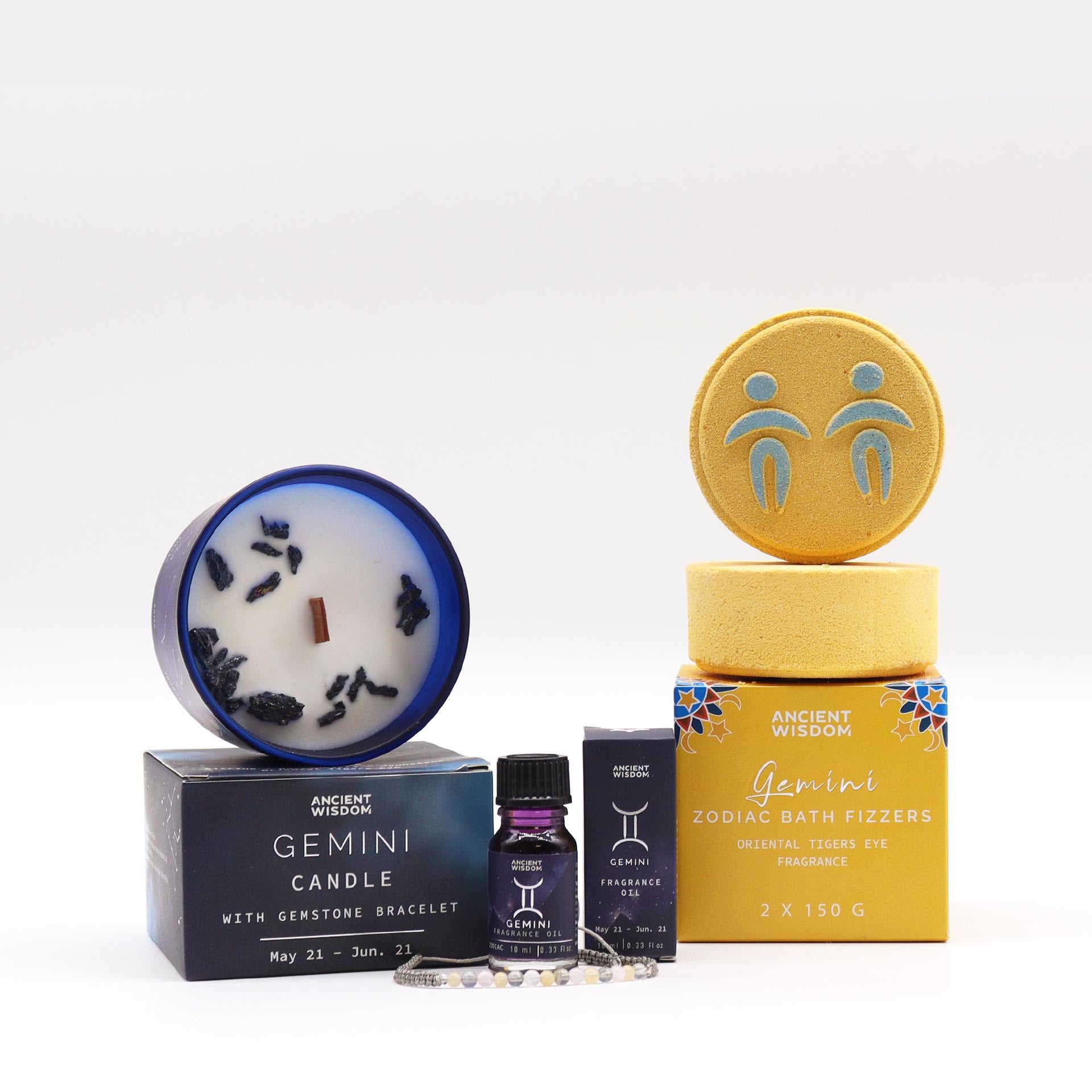 Gemini Zodiac Magic Bundle | Candle, Bath Fizzers & Fragrance Oil Gift Set - Crystal Nest