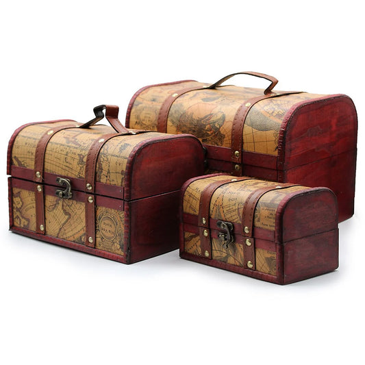 Vintage World Map Treasure Chest Storage Boxes | Set of 3