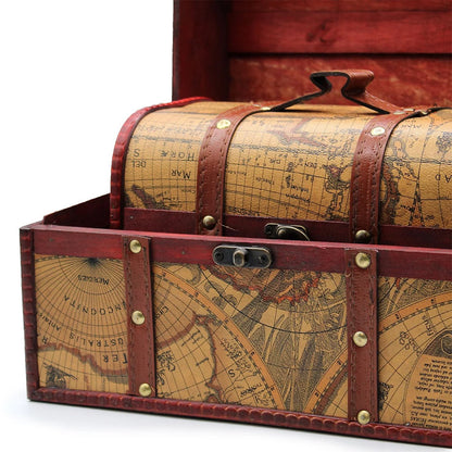 Vintage World Map Treasure Chest Storage Boxes | Set of 3