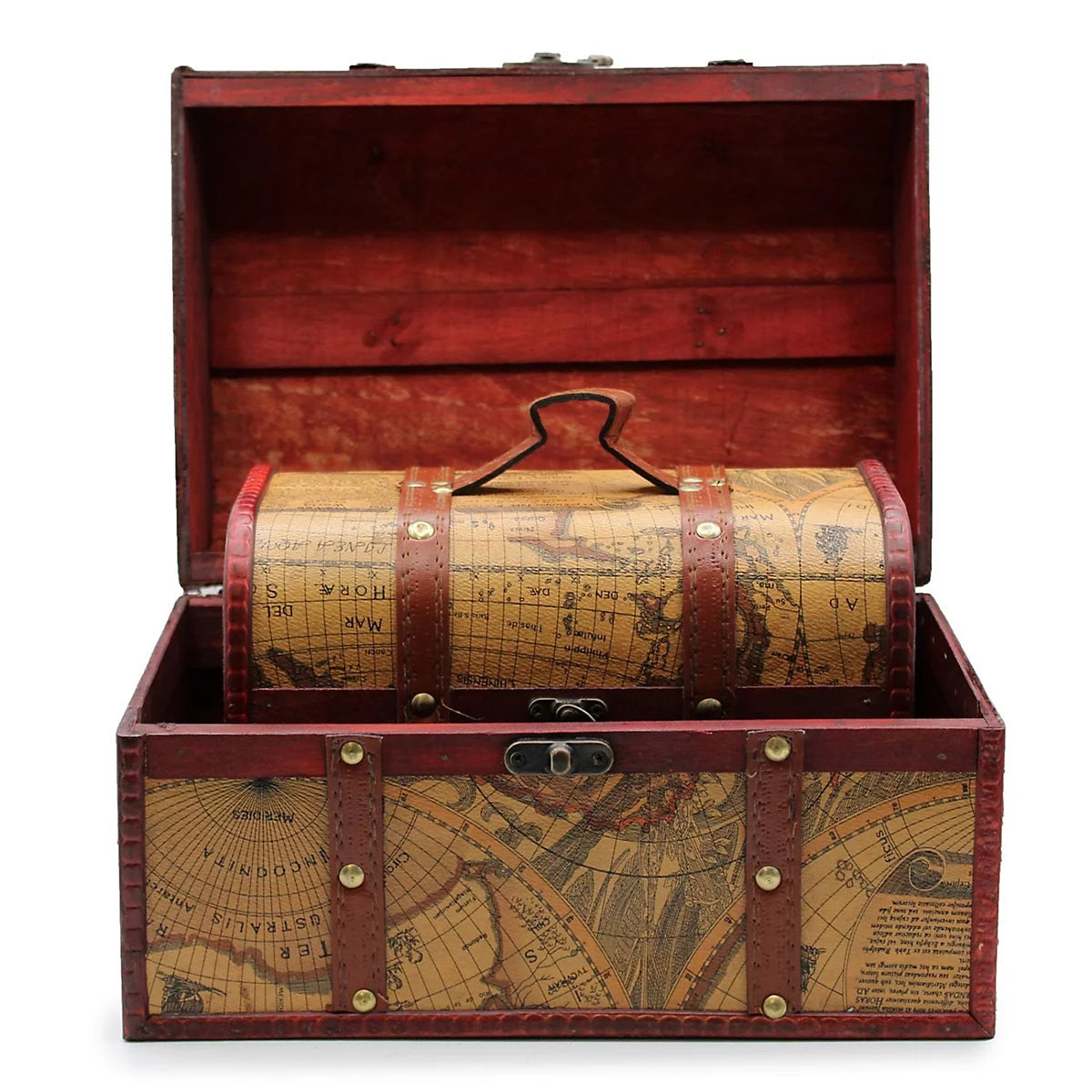 Vintage World Map Treasure Chest Storage Boxes | Set of 3
