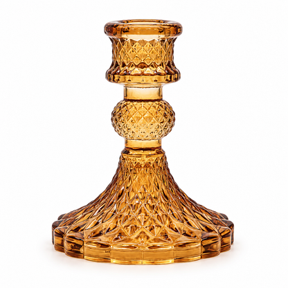 Vintage Antique Amber Glass Taper Candle Holder