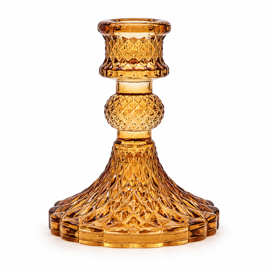 Vintage Antique Amber Glass Taper Candle Holder