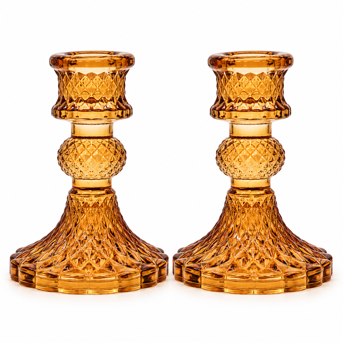 Vintage Antique Amber Glass Taper Candle Holder