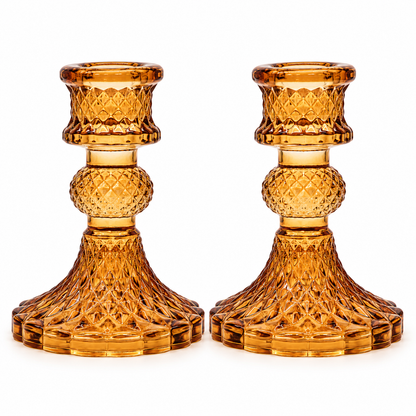 Vintage Antique Amber Glass Taper Candle Holder