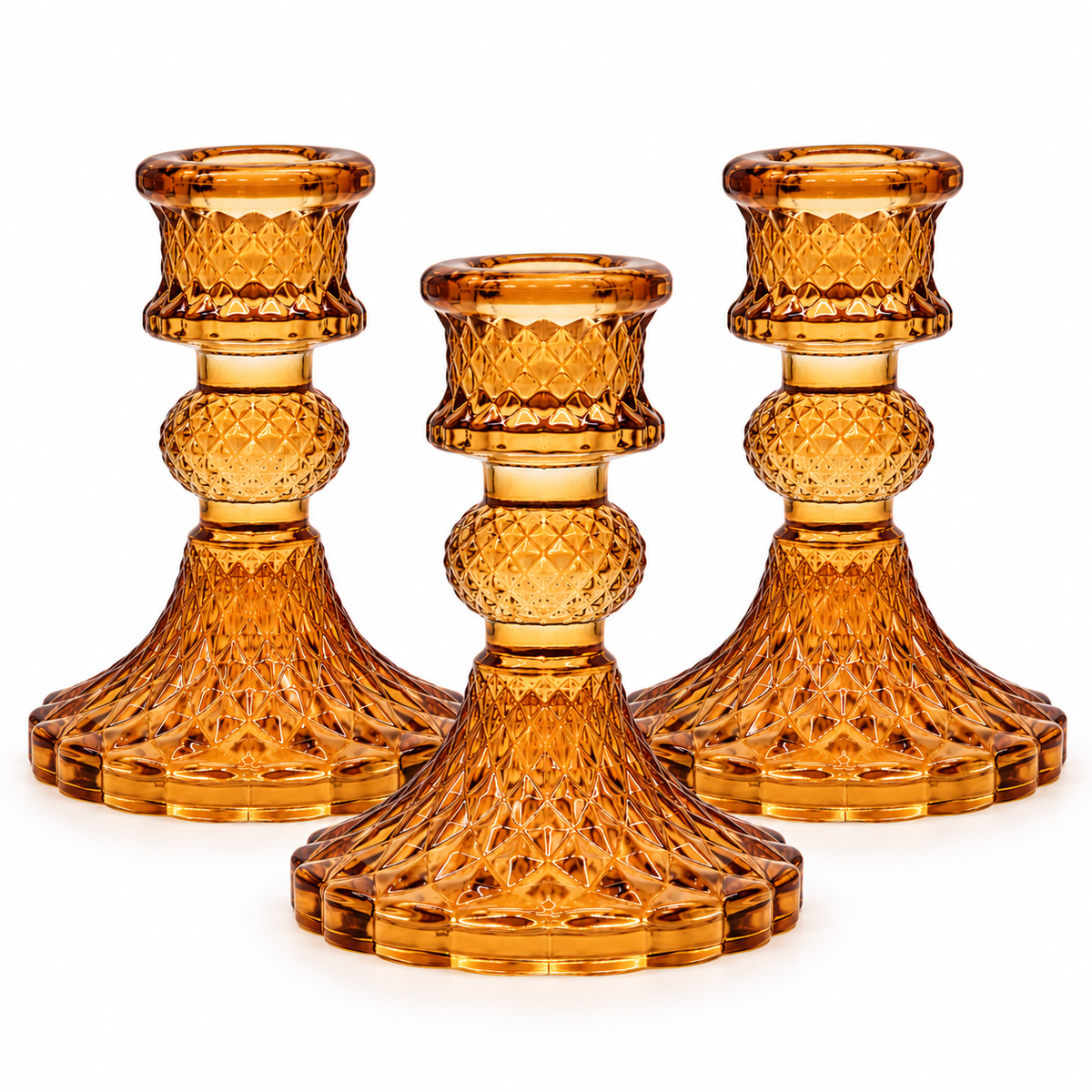 Vintage Antique Amber Glass Taper Candle Holder