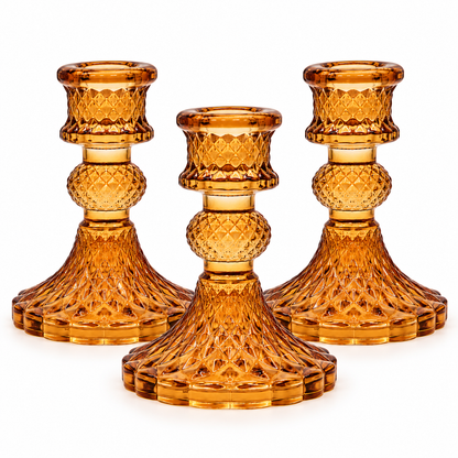 Vintage Antique Amber Glass Taper Candle Holder