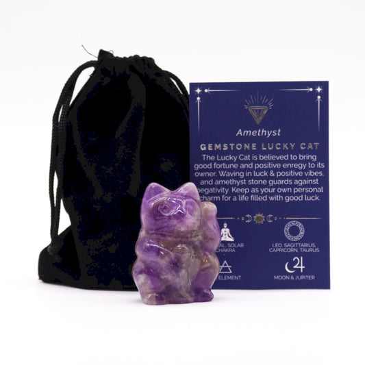 Amethyst Lucky Cat | Peace & Good Luck Crystal Talisman - Crystal Nest